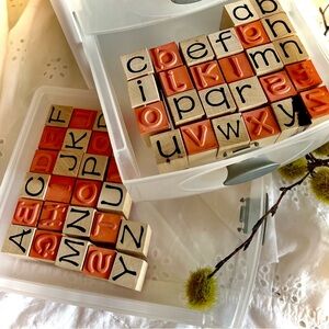 Rubber Stamp Complete Alphabet Stamps Upper and Lower Case 52 pieces Wood Mount